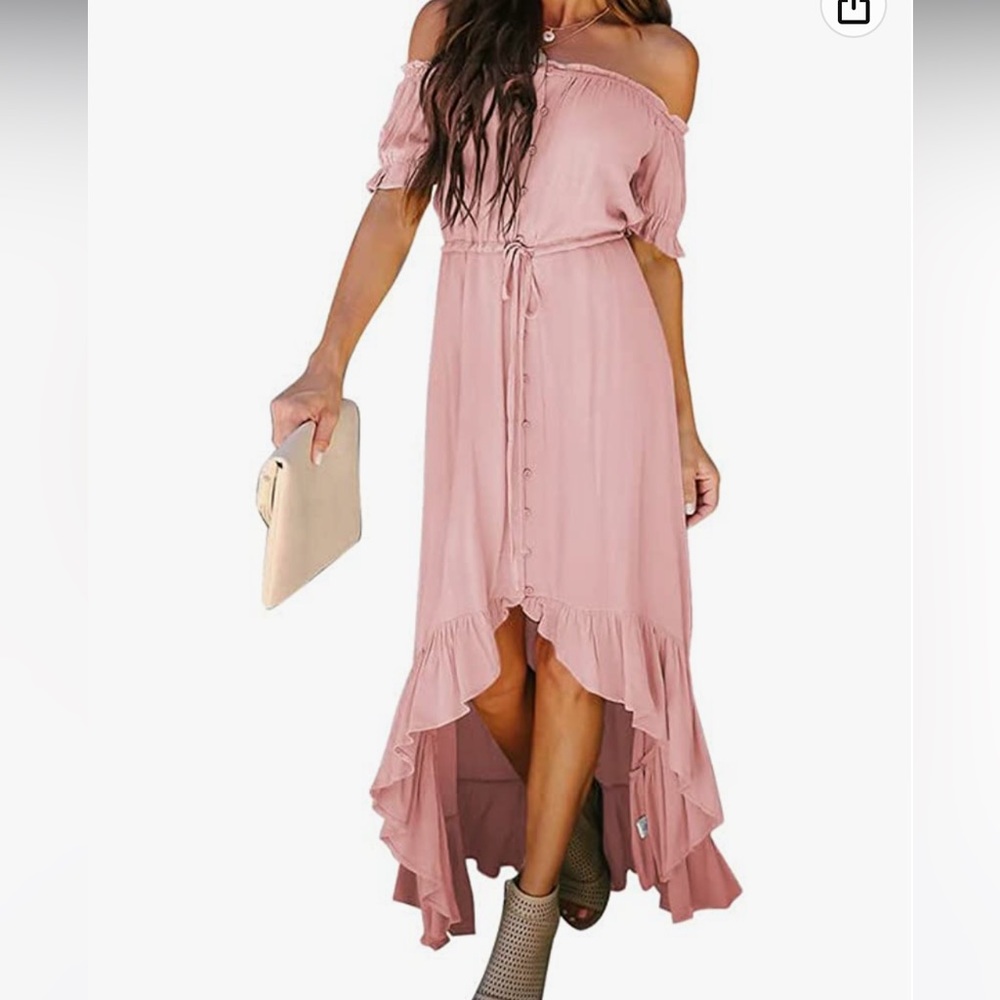 Beautiful light pink off the shoulder high-low dress
